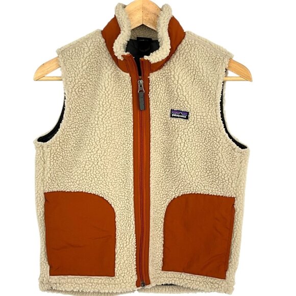 Patagonia Kids' Retro-X Fleece Vest Natural Orange Sleeveless Jacket Size Medium - Picture 1 of 8